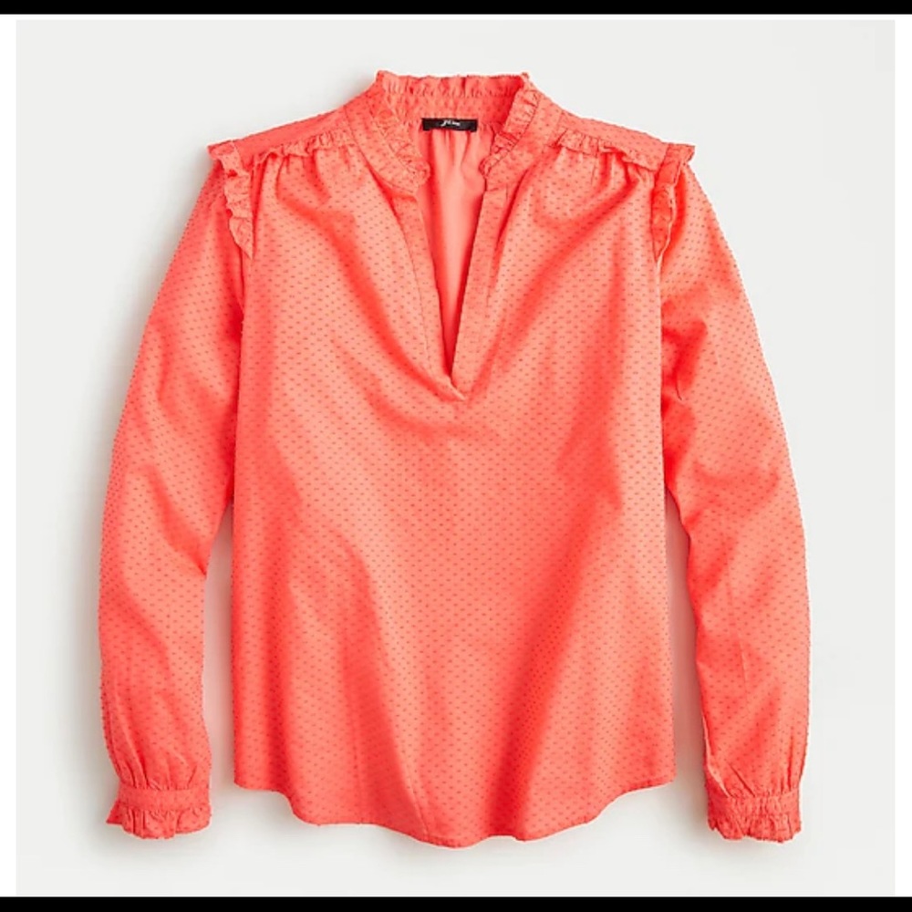 NWT J Crew Ruffle-trim V-neck popover in Wildfower pink clip dot